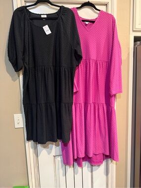 J.Crew NWT Tiered Swiss Dot Dresses Bundle – 2X – Black & Pink
